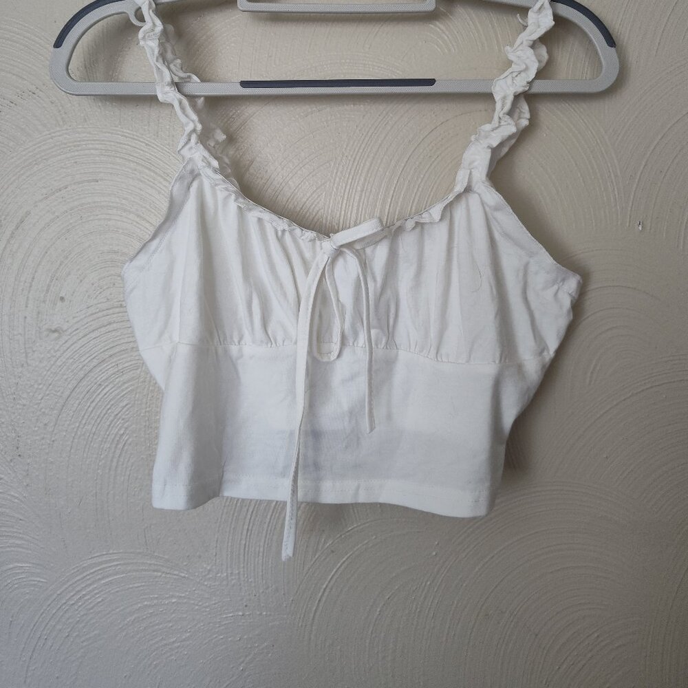 White Crop Top with Ruffle Straps